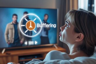 Person frustrated with IPTV Subscription TV buffering issue while trying to watch on a smart TV