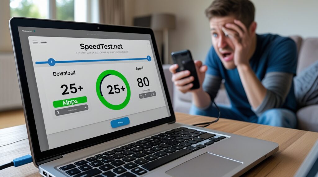 Testing internet speed to diagnose IPTV Subscription TV buffering issue.